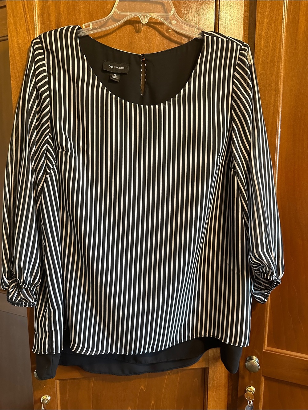 AB Studio Black and White Vertical Stripe Blouse
